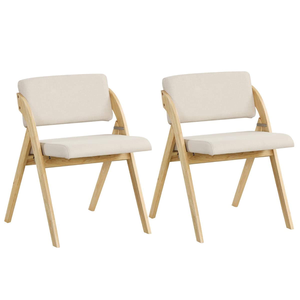 CostwayEnsemble de 2 Chaises de Salle à Manger Chaise de Cuisine Pliable avec Pieds en Bois de Caoutchouc Siège et Dossier Rembourrés Naturel